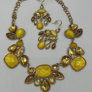 Yellow, Copper and Gold Statement Necklace & Earring Set